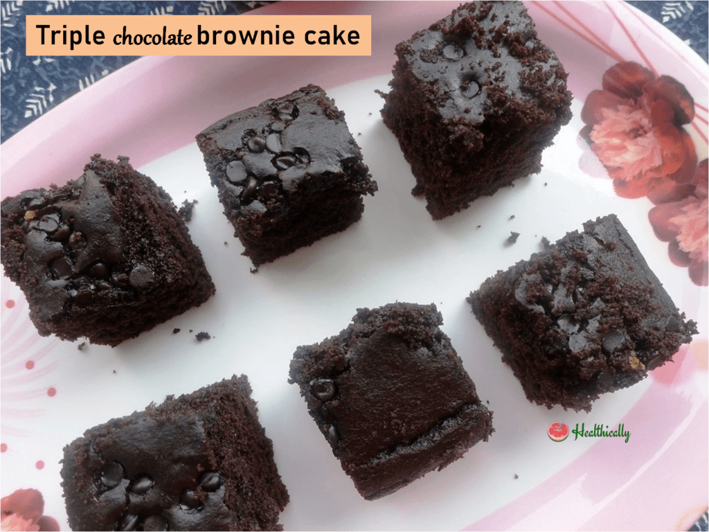 Eggless Triple Chocolate Brownie Cake