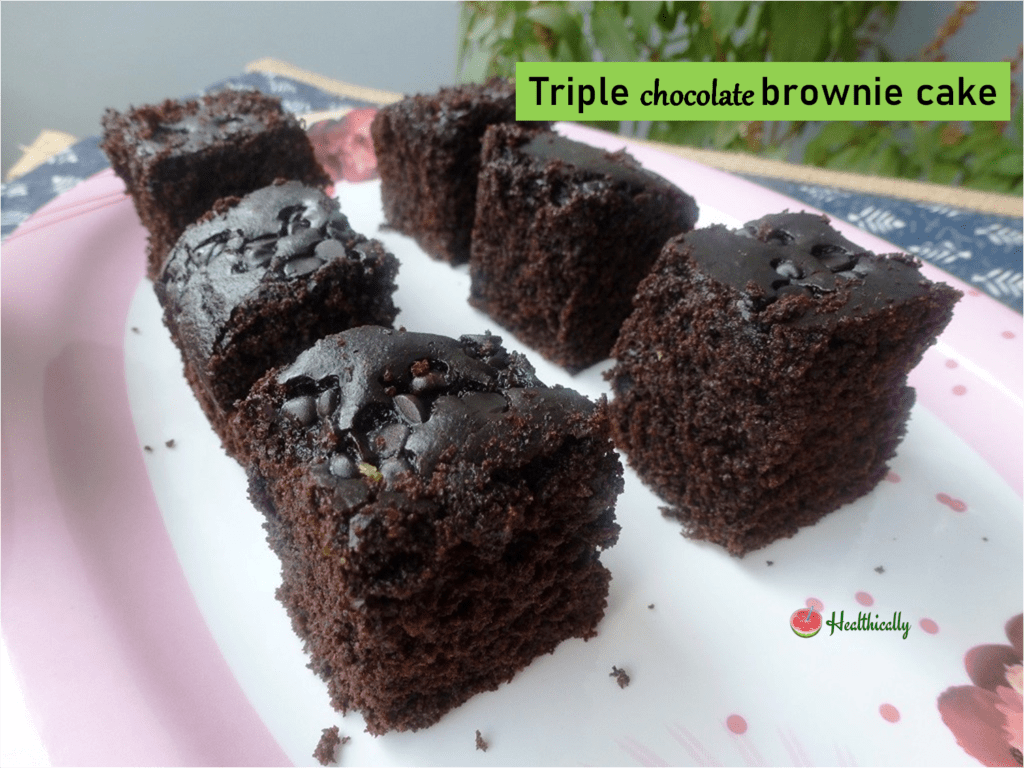Eggless Triple Chocolate Brownie Cake