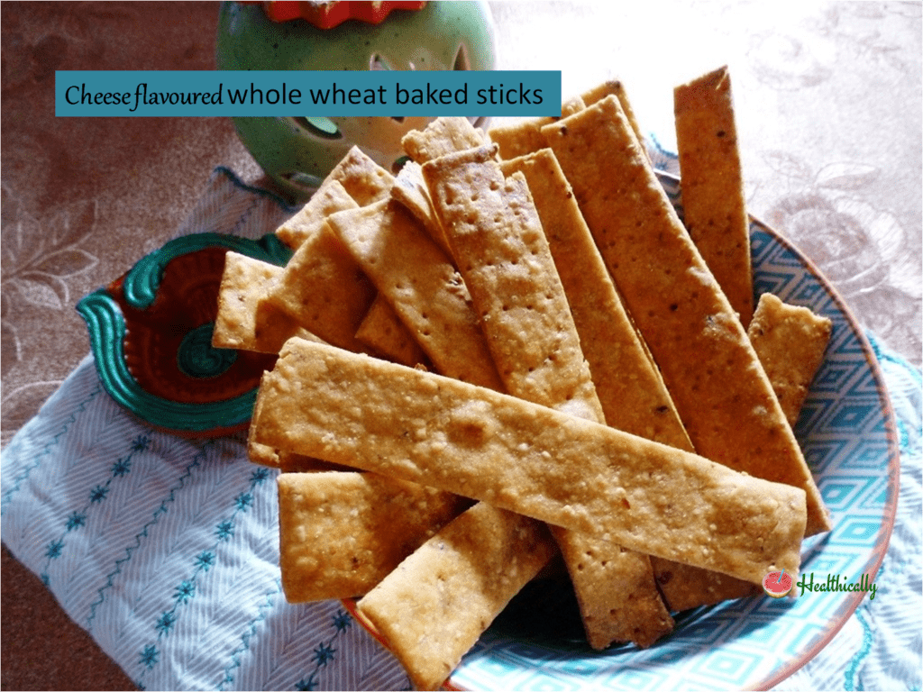 Cheese flavoured whole wheat baked sticks