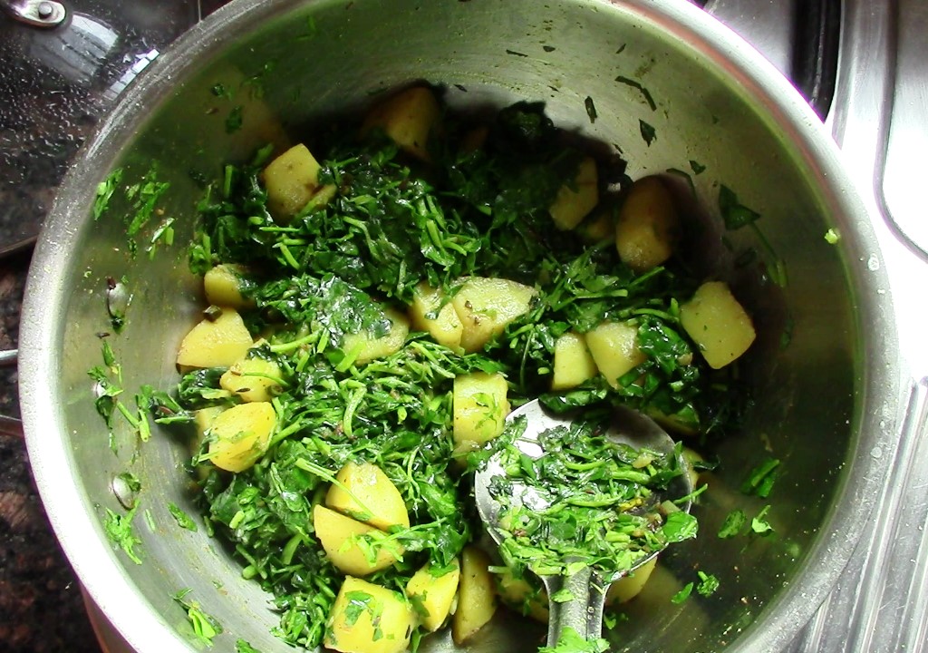 Aloo methi ki sabji/Potato fenugreek leaves dry curry