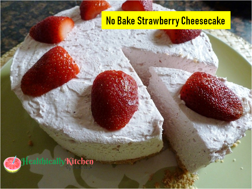 No Bake Eggless Strawberry Cheesecake