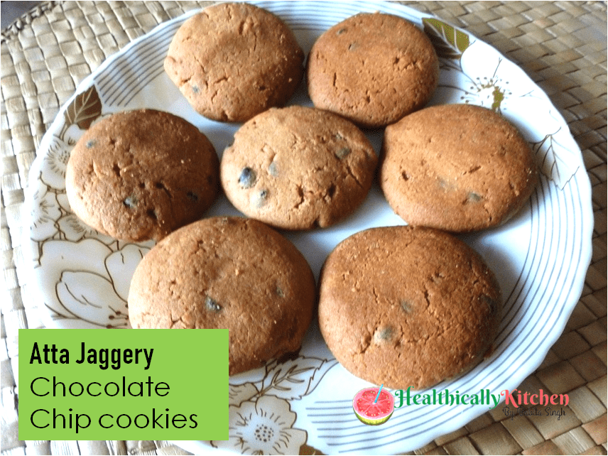 Atta Jaggery Cookies Recipe with Chocolate Chips (Eggless & Sugar Free)